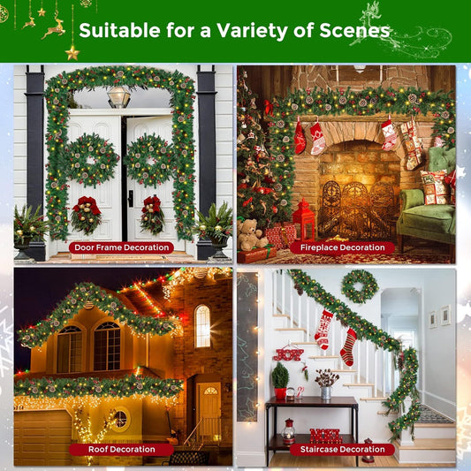 12FT Christmas Garland With Assorted Decor - Build Wreaths Or Lay Flat, Festive Must - Have