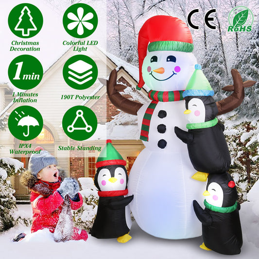 1Pc 5.9FT Christmas Inflatable Outdoor Decoration Snowman Penguin Blow Up Yard Decoration With LED Light Built-in Air Blower For Winter Holiday Xmas Garden