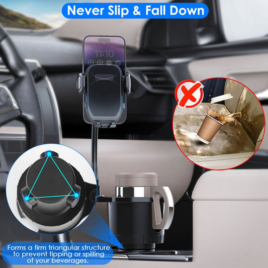 1Pc 2 In 1 Car Cup Phone Holder Automotive Drink Holder With 360 Degree Rotating Gooseneck Phone Mount Adjustable Base Fit For Most Phones Cups Vehicles