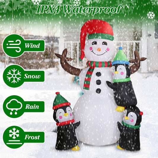 1Pc 5.9FT Christmas Inflatable Outdoor Decoration Snowman Penguin Blow Up Yard Decoration With LED Light Built-in Air Blower For Winter Holiday Xmas Garden